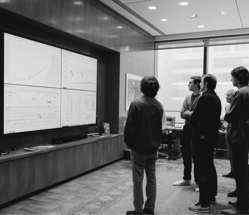 A sim in conference room displaying live data